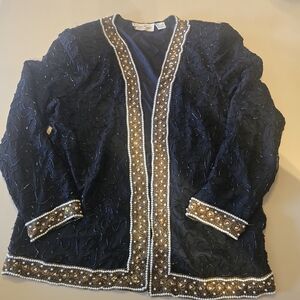 Laurence Kazar New York Beaded Silk Jacket | Pearl Embellished | Vintage XL